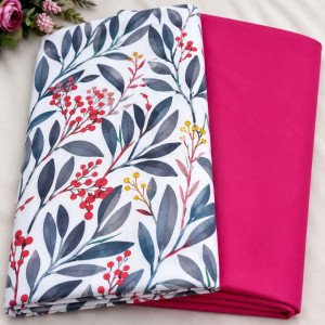 Pink Botanical Leaf Print Fabric Set